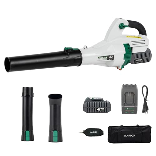 NARION(ナリオン)【42V】コードレス軽量エアーブロワ 強力電動リーフブロワー 充電式軽量エアーブロワ 電動エアーブロワ 充電器・2000mAhバッテリ一付・ 延長ノズル付 即効作業可能