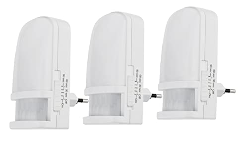 ChiliTec LED Nachtlicht Steckdose mit Bewegungsmelder 230V Steckdosenlicht mit Dämmerungsschalter Zeit einstellbar Modus On Off Auto Licht Warmweiß 3 Stück