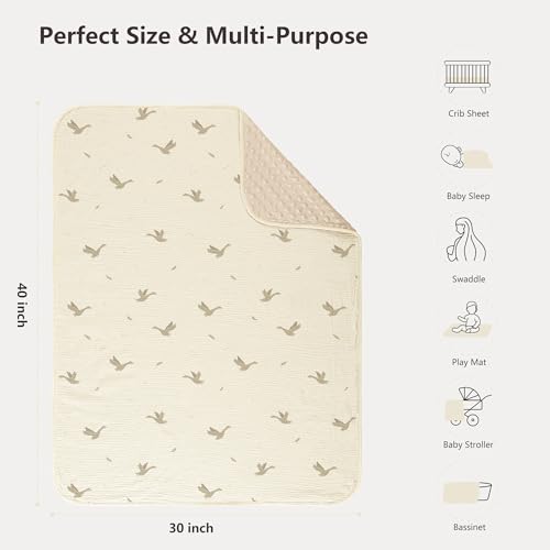 Image of Susurration Baby Blanket for Unisex Boys Girls, Soft Nursery Minky Blanket with Muslin Cotton Front and Dotted Fleece Back, Receiving Blanket for Baby Newborn Infant, 30x40inch