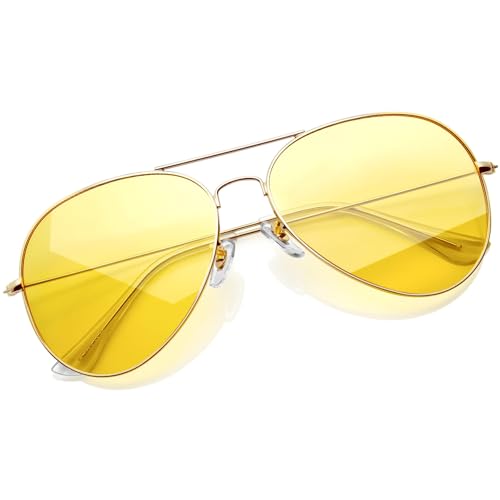 KANASTAL Gafas Conducción Nocturna Amarillas Hombre y Mujer Metal Polarizadas Antidestellos Conducir Noche Night Driving Glasses Yellow - Doradas Amarillo Lentes