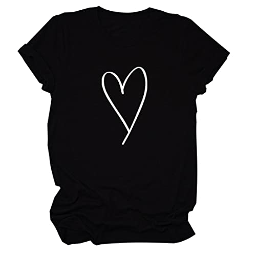 Womens Summer Short Sleeve Heart Graphic Tees Crewneck Casual Pullover Cotton Soft Loose Mother's Day Tops2