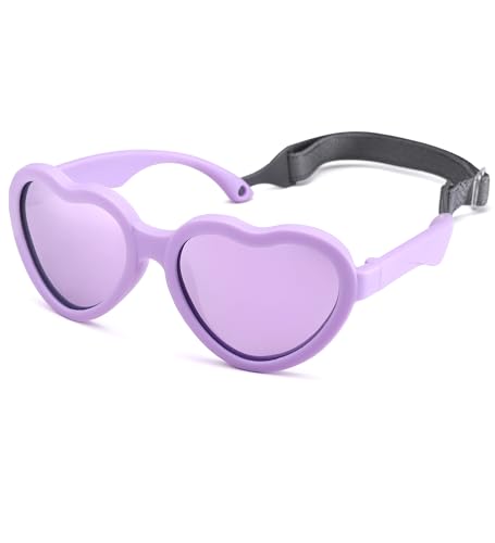 Image of Flexible Heart Shaped Baby Polarized Sunglasses with Strap Adjustable Toddler & Infant Age 0-24 Months