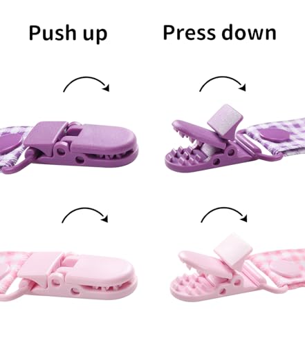 Image of CutiePlusU Pacifier Clip Big Size Anyard Holder Clips 2 Pack Pink Purple