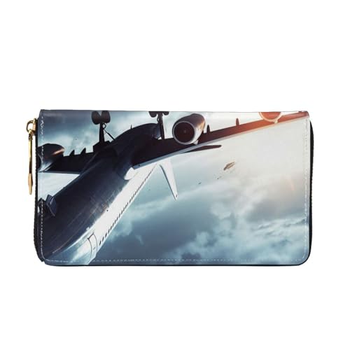 Airplane Women Wallets Leather Zip Around Clutch Purses Waterproof Credit Card Holder With Phone Holder Ladies Travel Coin Purse2
