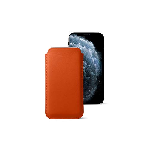 Lucrin - Funda clásica Compatible con iPhone 11 Pro/iPhone XS/iPhone X - Naranja - Piel Liso
