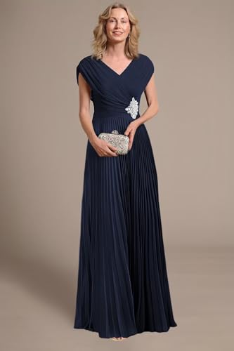 Noras Pleated Cap Sleeves Maxi Mother of Bride Dresses for Wedding Appliques Formal Evening Dress NO3043