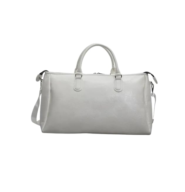 MAICOSY Casual Chic Style with Shoulder Strap Oversized PU Leather Travel Duffel Bag (Ivory)