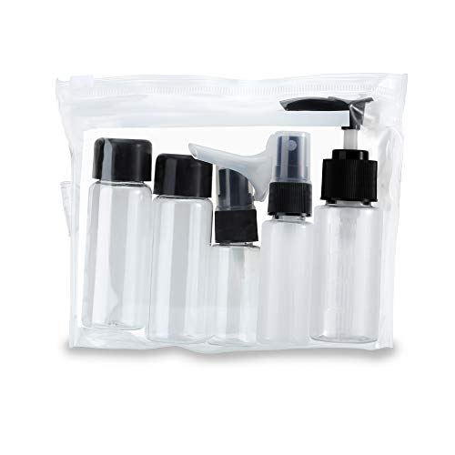 Intirilife Set des Bouteilles en Noir Transparent - 6 Pièces des Bouteilles Vides et Un Entonnoir pour Le Remplissage, pour Le Voyage, pour Les Spécimens etc. Bagages Autorisés par la TSA Cover