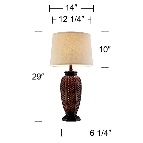 Regency Hill Tropical Natural Cottage Jar Table Lamps 29" Tall Set of 2 Weathered Brown Woven Wicker Beige Linen Fabric Drum Shade Decor for Living Room Bedroom House Bedside Nightstand Home - Image 4