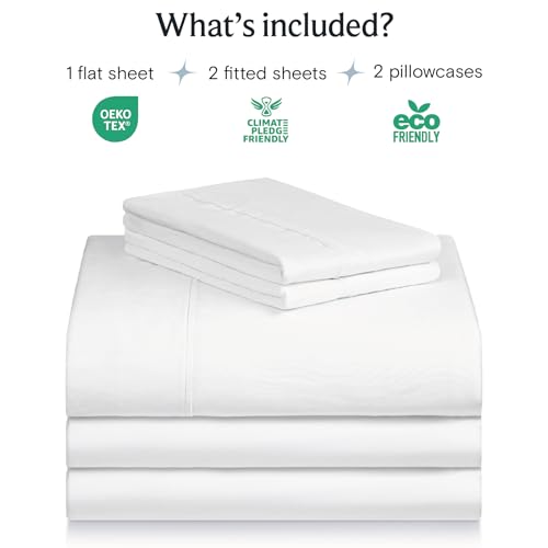 Image of LuxClub 7 PC Split King Sheet Set Bed Sheets Deep Pockets 18 inch Eco Friendly Wrinkle Free Cooling Sheets Machine Washable Hotel Bedding Silky Soft - White Split King