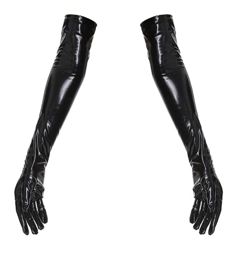 LXLUOO Gants longs sexy pour adulte Gants longs en cuir synthétique Sexy élégant EM Gants Femme Sexy Élastique Brillant Humidité Satiné Gants longs (Noir XL)