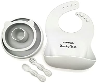 Baby Led Weaning Feeding Supplies for Toddlers-Suction Silicone Bowl – Self Eating Utensils Set with Spoons, Bib, Plate- Dishwasher-Safe Infant Food Plate Kit- momma’s Chubby Bear Baby Feeding Set Baby Led Weaning Feeding Supplies for Toddlers-Suction Silicone Bowl – Self Eating Utensils Set with Spoons, Bib, Plate- Dishwasher-Safe Infant Food Plate Kit- momma’s Chubby Bear Baby Feeding Set