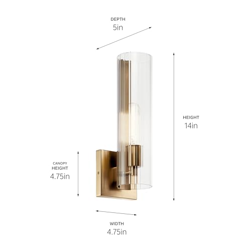 Image of Kichler Jemsa 1 Light Wall Sconce, Modern Light with Clear Fluted Glass in Champagne Bronze for Bathroom, Powder Room, Sides of Fireplace, Down a Hallway, Kitchen, or Bedroom (14 inch x 4.75 inch), 55165CPZ