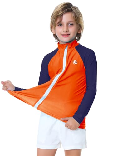 Image of AOBUTE Unisex Kids Zipper Rash Guard Boys UPF 50+ UV Protection Sun Shirt with Thumb Hole 3-12 Years