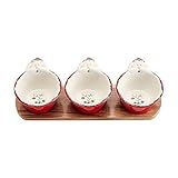 Pfaltzgraff Winterberry Santa Dip Bowls with Wood Base, Set Of 3