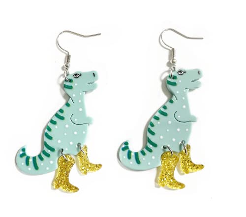 Cute Acrylic Animal Drop Earrings Colorful Boots Chicken Hen Dinosaur Lovely Panda With Bamboos Funny Animal Dangle Earrings For Women Girls Christams Birthday Gift-Dinosaur #TOP22