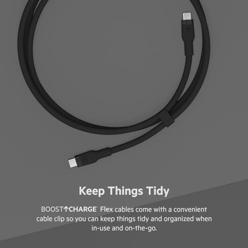 Image of Belkin BoostCharge Flex Silicone USB-C to USB-C Charging Cable (1M /3.3FT) for iPhone 16, iPhone 16 Pro, Galaxy S25, S24, Pixel 9 & 8, Nintendo Switch 2 & More with Cable Clip - Black