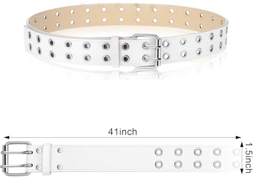 1 Pcs Double Grommet Belt, Genuine Leather Punk Rock Rivet Belt for Women Men Jeans Dresses2