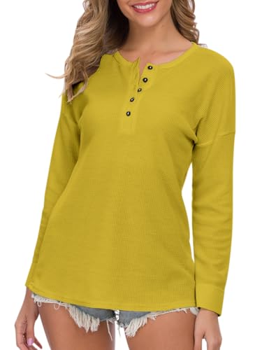 Image of MOLERANI Womens Long Sleeve Waffle Knit Henley Shirts Tunic Tops