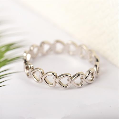 Love Heart Finger Rings Gold Silver Plated Dainty Cute Plain Hollow Hearts Engagement Promise Adjustable Band Ring for Women Minimalist Wedding Bridal Birthday Party Jewelry Gifts (Silver)3
