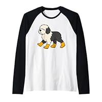 Cute Old English Sheepdog in Rain Boots Dog Lovers Raglan Baseball Tee