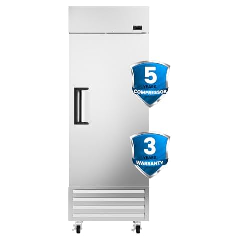 KICHKING 27"W Dynamic Cooling Commercial Freezer 23 Cu. Ft OmniSmart Temperature Control -10℉~10℉ Self Closing Stainless Steel Reach-In Commercial Freezer Digital Thermostat LED Lighting 3 Shelves Cover