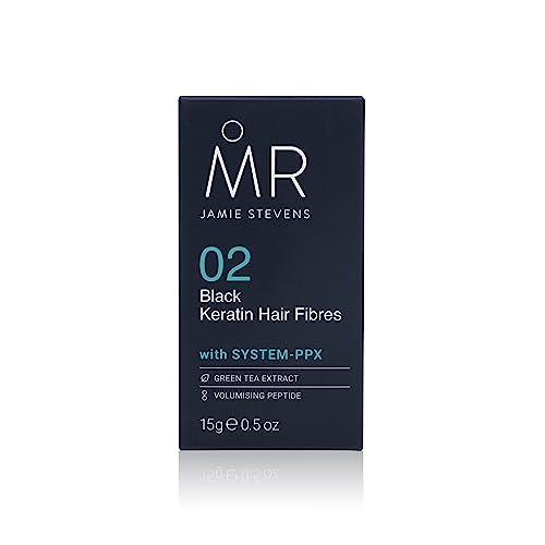 MR Hair Fibres Black, Natural Men's Hair Building Fibre with Keratin and System PPX + Green Tea Extract for Hair Growth, Conceals Thinning and Balding Hair, 15 ml