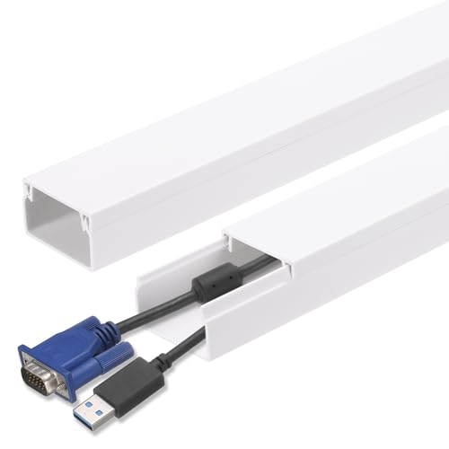 HARFINGTON 4 unidades cubierta para cables de pared 15 x 0,94 x 0,55 pulgadas (LxAxA) de PVC, cubierta autoadhesiva para cables, canalización para TV y gestión de cables (60 pulgadas de longitud total), color blanco miniatura 1