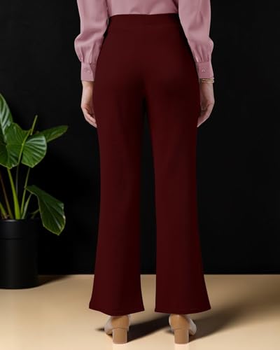 Image of Women Solid Flared Trousers Pack of 2 | High Waist Stretchable Office Pants for Women | Formal Bell Bottom Palazzo Trouser Combo