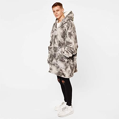 Dreamscene Unisex Dbtdhodcl36 Warm Tie Dye Hoodie Blanket Big Sherpa Throw, Pastel Charcoal Grey, One Size UK
