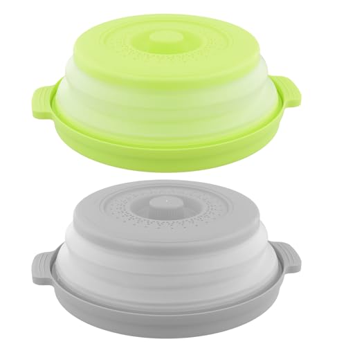 Anseom 2 Piezas Cubierta Plegable para Microondas, Tapa Microondas de Salpicaduras de Microondas Tapadera Cubierta Microondas Coladores con 1 Pare Silicona Sostenedores de Ollas para Frutas y Verduras