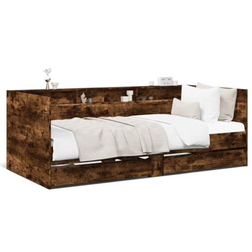 IKAYAA Sofá cama con cajón, sofá cama con almacenamiento, sofá cama Click Clack con cajón, cama de invitados para sala de estar, habitación de invitados, roble ahumado, 75 x 190 cm