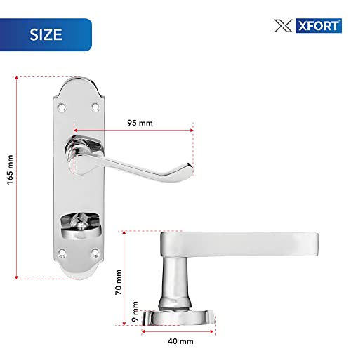 XFORT® Richmond Scroll Bathroom Polished Chrome Door Handles, Elegant Door Handle Set, Epsom Shaped Handle on Long Back Plate, Ideal for Internal Wooden Bathroom, Restroom and Toilet Doors [1 Pair]