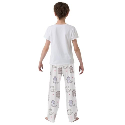 Boys' Pants Cartoon Cat Pink Long Bottoms Jogger Pants Elastic Waist Trousers with Pockets S-XL3