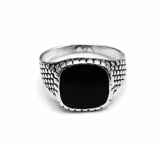 lovemi movements Men's Black Onyx Silver Signet Ring, Vintage Oxidized Square Stone Statement Ring for Boys and Men-picture-33