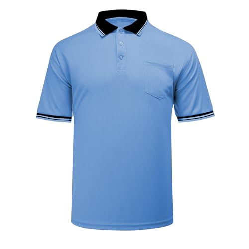 Men's Baseball Softball Umpire Shirt Short Sleeve Polo Ref Jersey Referee Gear - Sized for Chest Protector Light Blue S