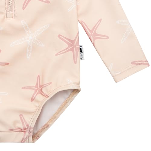 Image of Gerber Baby Girls' Toddler Long Sleeve One Piece Rashguard Swimsuit