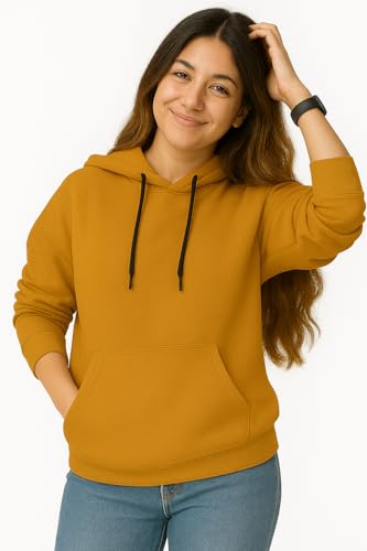 Image of Women's Black Fleece Hoodie Oversized Fit Soft Warm Winter Hooded Sweatshirt with Kangaroo Pocket