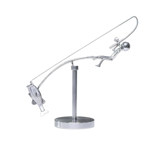 KEEYOYOBE Kinetic Fishing Sculpture - Fisherman & Bass Balancing Art - Non-Plastic-Unique Metal Balance Sculpture for Home or Office Decor (Fisherman Balancing)