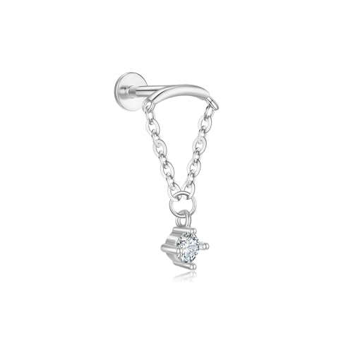 ALRNBY Gold Helix Earrings for Women Flat Back Earrings Hidden Helix Earring Dangle Drop Tassel Chain Earring 2Pcs Cartilage Studs Silver Cubic Zirconia Sparkling Earrings Opal Jewelry