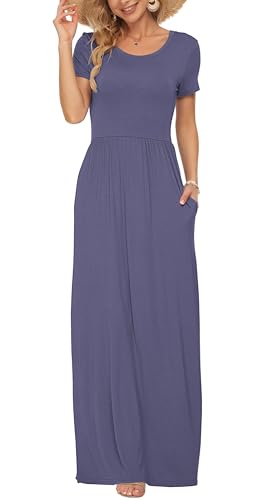 Image of AUSELILY Women's Classic Short Sleeve Loose Plain Casual Long Maxi Dresses for Women 2026