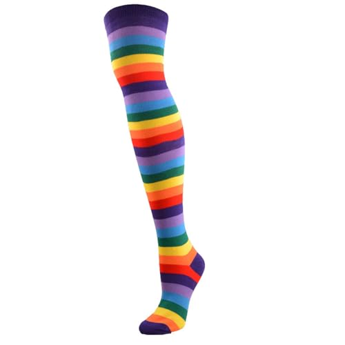 Image of Womens Thigh High Socks Athletic Stripe Cute Colorful Over the Knee High Sock Colorful Long Tube Sock
