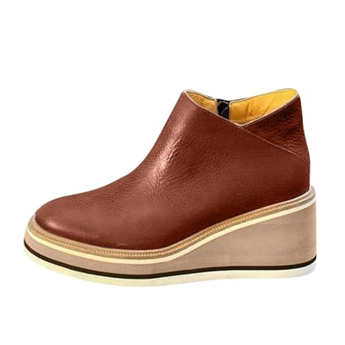 Womens Wedge Ankle Boots Zipper Wedge Leather Booties 2025 Casual Winter Fall Dress Short Chelsea Boots Walking Shoes