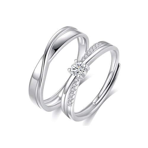 Matching Rings for Couples, Adjustable Couple Rings – Romantic Heart Gemstone Matching Bands for Love Engagement Wedding Ring Sets Valentines Day Gifts for Him & Her (Cross CZ)