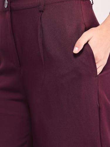 Image of FableStreet Women's Formal Trousers | High-Rise Pleated Wide-Leg Design | Solid Pattern with Plain Weave | Comfortable Office Wear for Business Meetings & Formal Events