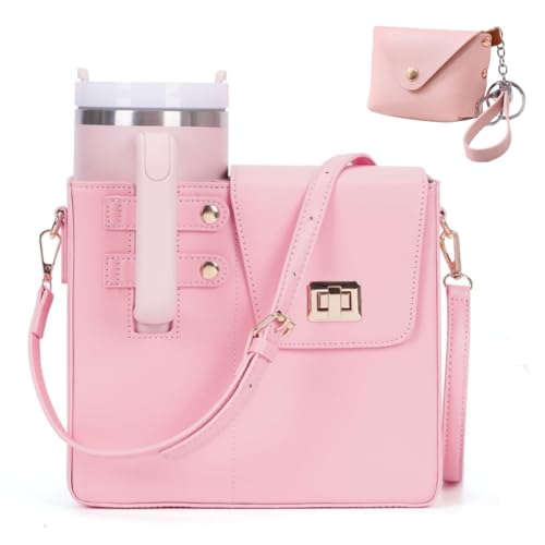 Crossbody Water Bottle Bag with Water Bottle Holder for Stanley Cup 30-40oz, Adjustable Women Shoulder Strap
