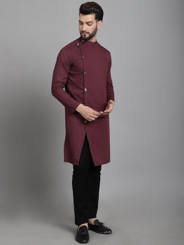 Image of Even Men's Collection Ethnic Wear Cotton Regular Sherwani Kurta with Asymetrical CutSWC-SLD011-WN2C-P