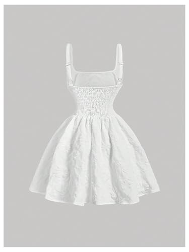 Girl's Floral High Waisted A Line Dress Square Neck Sleeveless Pleated Midi Tank Dresses2