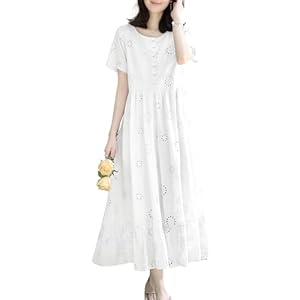 ［Ｓｕｅｅｙａ］ スイーヤ ロング ワンピース レディース 刺繍 レース コットン 半袖 フリル フレア ラウン..." 