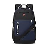Mochila Unissex Notebook com Cadeado, Entrada para USB/Fone de ouvido e capa de Chuva - Nomad (Preto-Azul)